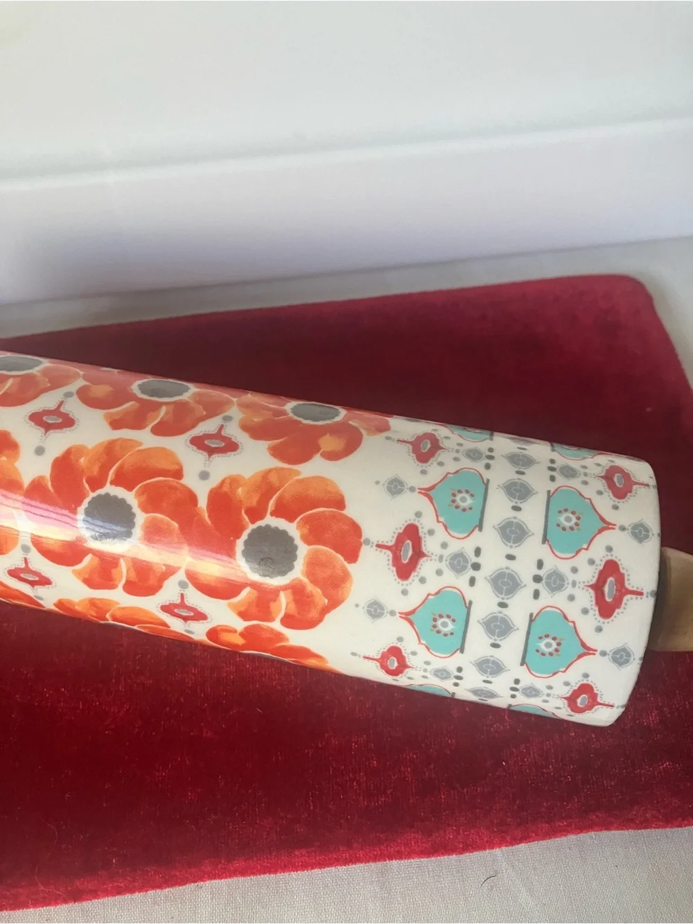 Anthropologie Poppy Ring Floral Ceramic The Dough Roll Rolling Pin.
